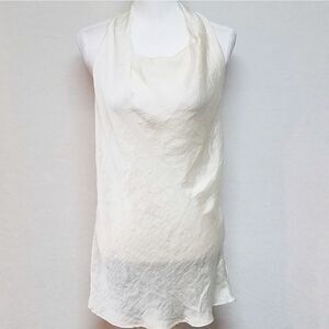 Adiva Pearl Sleeveless Keyhole Cream LeChute Satin Cowl Neck Mini Dress